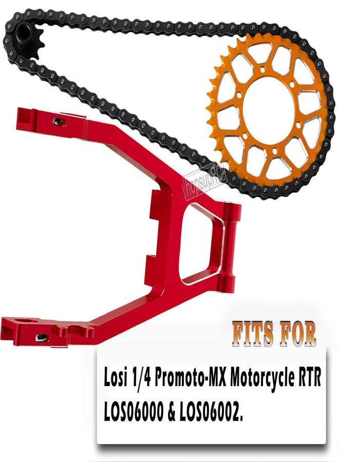 hopsupRC Roller Chain&Rear Swing Arm&Hub Chain Gears&Wheel Hub Hex&Caliper&Brake Disk&Sprocket&Chain Guard Protector&Knuckle&Pull Rod Parts for LOSI 1/4 Promoto-MX Motorcycle RTR FXR,Red with Orange - Image 2